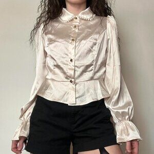 Cream Satin Peter Pan Collar Blouse